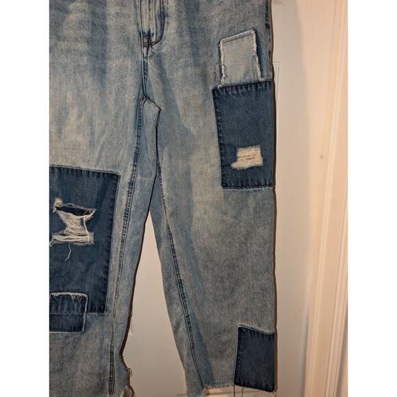 Empyre Pants Mens 30x24 Blue Patchwork Relax Straight Skate Y2K Jeans Bottoms - Picture 4 of 15